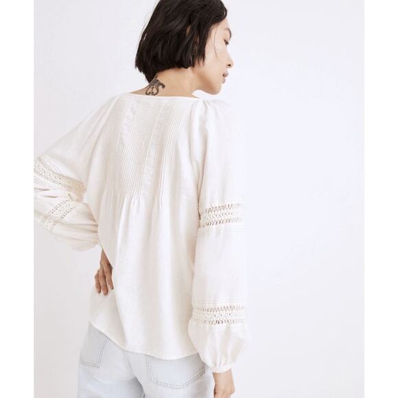 Madewell Peasant Top XS Ivory Linen-Blend Pintuck Boho Bubble Sleeves Babydoll - Picture 8 of 15